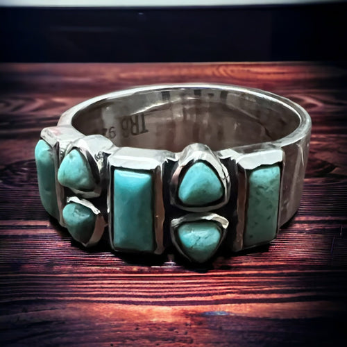 Lasso Luxe Ring with Kingman Turquoise - Cowhide and Conchos