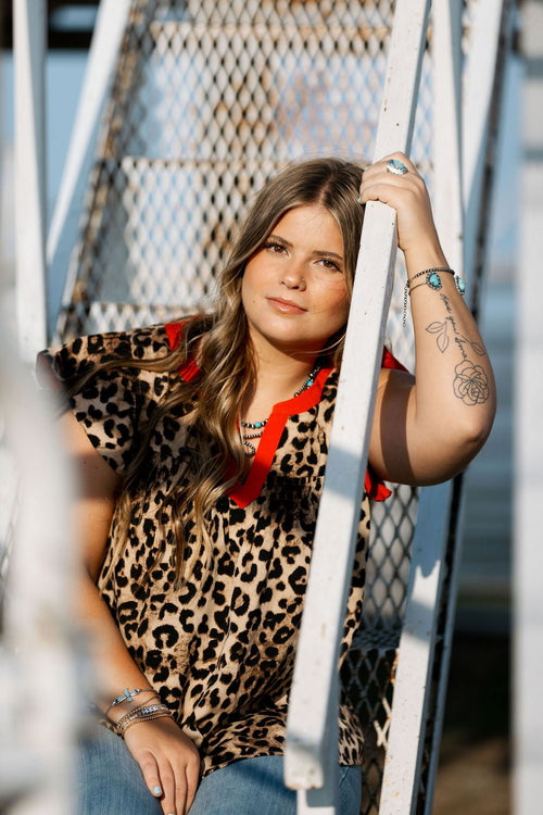 Leopard at Heart Top - medium and large available - Cowhide and Conchos