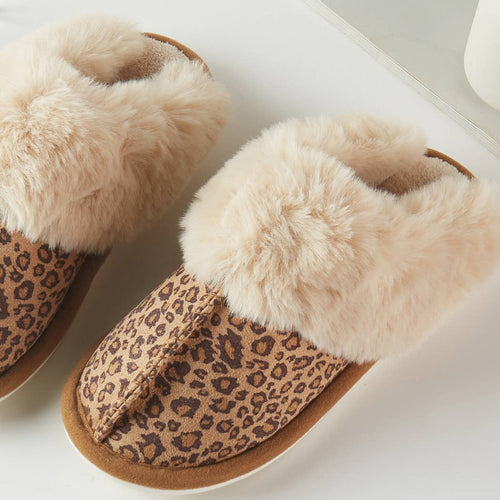 Leopard Print Suede Soft Slippers - Leopard - Cowhide and Conchos