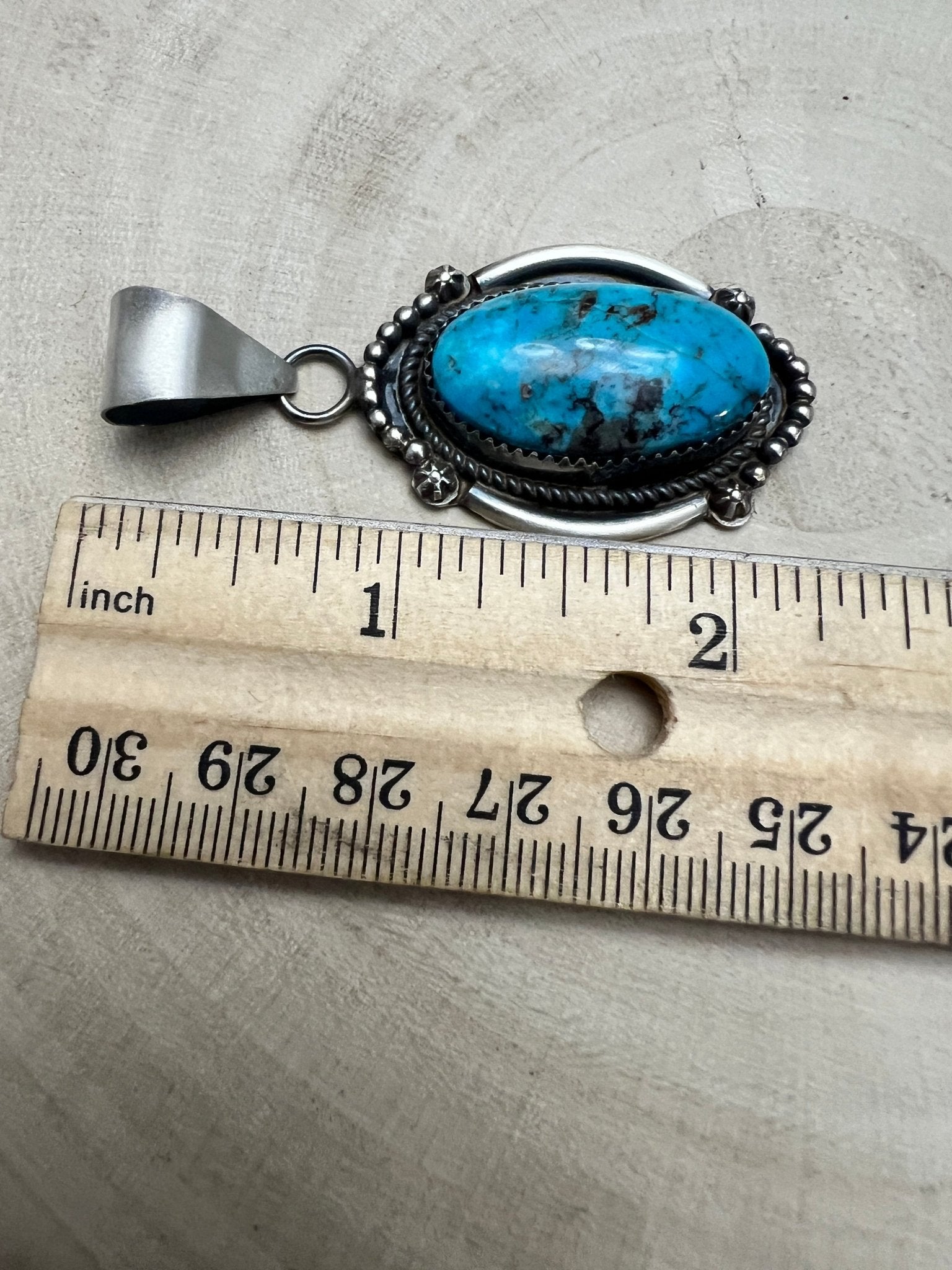 Leslie Nez Navajo Sterling Silver Pendant with Sonoran Rose Turquoise — 2 1/4" × 1" (Hallmarked, Heirloom) - Cowhide and Conchos