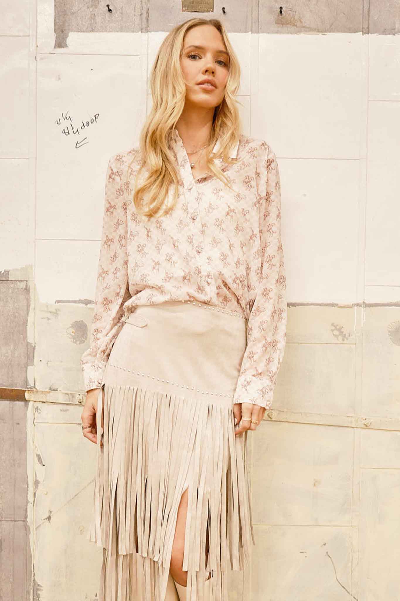 Let'r Buck Chiffon Blouse - Cowhide and Conchos