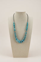 Light Blue Turquoise Graduated Necklace with Sterling Silver Pearls & Hematite – 23 inch - Cowhide and Conchos