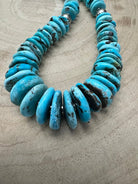 Light Blue Turquoise Graduated Necklace with Sterling Silver Pearls & Hematite – 23 inch - Cowhide and Conchos