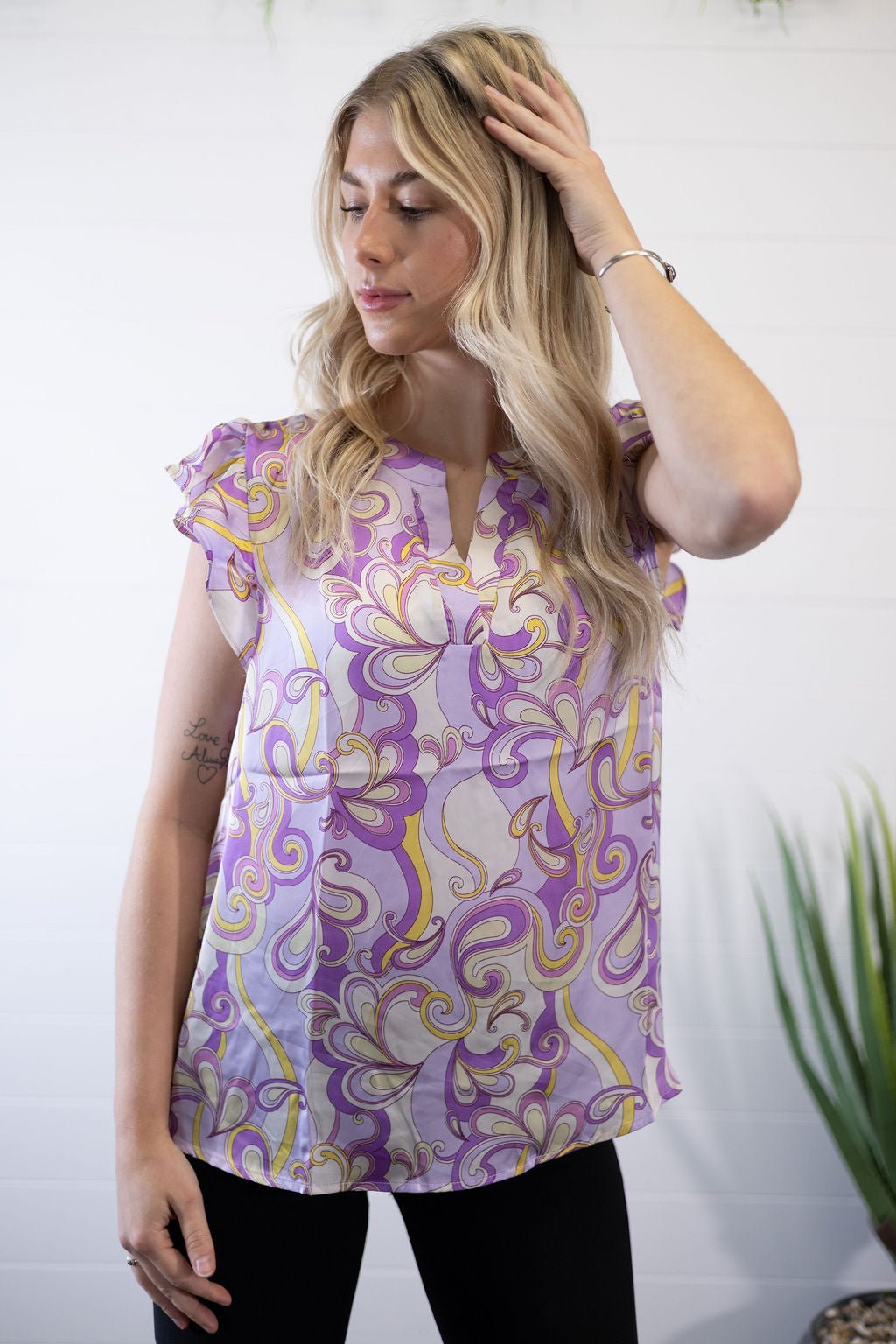 Lilac Split Neckline Blouse - Cowhide and Conchos