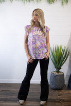 Lilac Split Neckline Blouse - Cowhide and Conchos