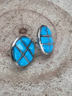 Lily Malani Turquoise & Sterling Silver Earrings - Cowhide and Conchos