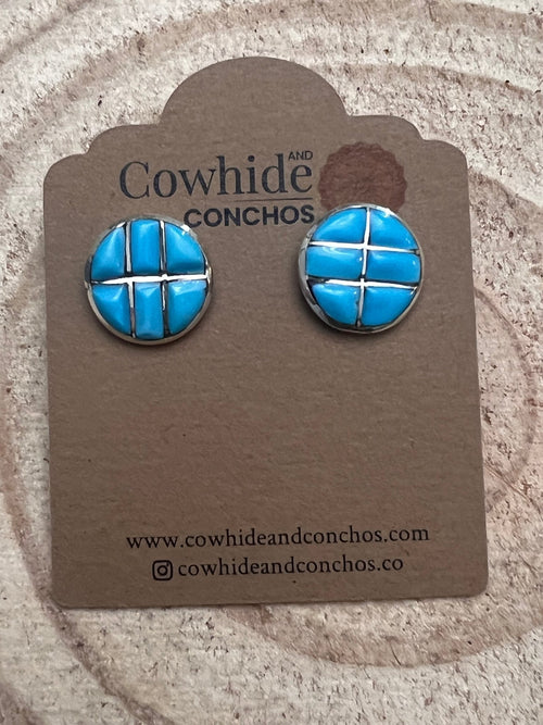 Lily Malani Turquoise & Sterling Silver Earrings - Cowhide and Conchos