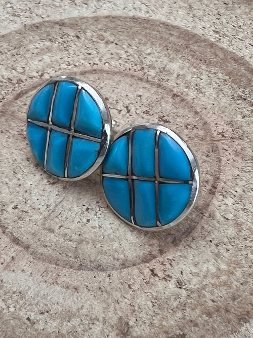 Lily Malani Turquoise & Sterling Silver Earrings - Cowhide and Conchos