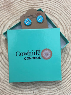 Lily Malani Turquoise & Sterling Silver Earrings - Cowhide and Conchos
