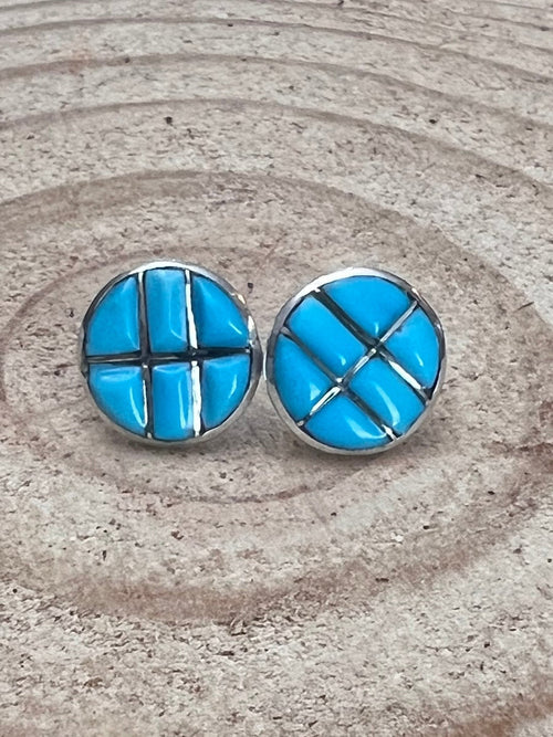 Lily Malani Turquoise & Sterling Silver Earrings - Cowhide and Conchos