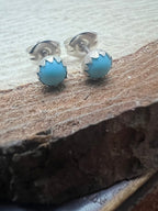 Linda Yazzie Petite Sterling Turquoise Post Earrings - Cowhide and Conchos