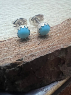 Linda Yazzie Petite Sterling Turquoise Post Earrings - Cowhide and Conchos