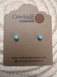 Linda Yazzie Petite Sterling Turquoise Post Earrings - Cowhide and Conchos