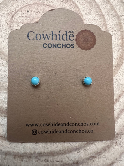 Linda Yazzie Petite Sterling Turquoise Post Earrings - Cowhide and Conchos