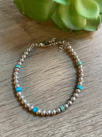Little bit of blue bracelet - Cowhide and Conchos