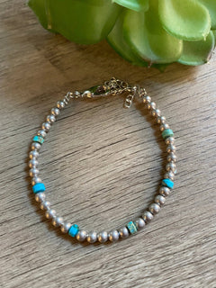 Little bit of blue bracelet - Cowhide and Conchos