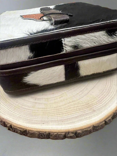 Lockable Hair on Hide Jewelry Case - Cowhide and Conchos