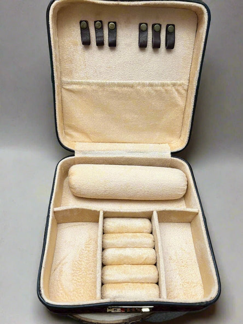 Lockable Tooled Leather Jewelry Case - Cowhide and Conchos