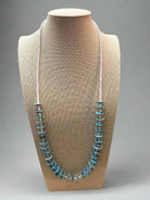Long Blue Disk Turquoise Necklace - 26 inch - Cowhide and Conchos
