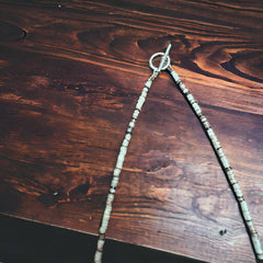 Long Blue Thick Genuine Turquoise Chips Necklace - 26 inch - Cowhide and Conchos