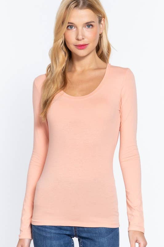 Long Sleeve Scoop Neck Top - Truffle or Petal Pink - Cowhide and Conchos