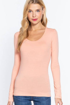 Long Sleeve Scoop Neck Top - Truffle or Petal Pink - Cowhide and Conchos