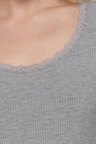 Long Sleeve Scoop Neck with Lace Trim Rib Knit Top - Cowhide and Conchos