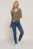 Long Sleeve Scoop Neck with Lace Trim Rib Knit Top - Cowhide and Conchos