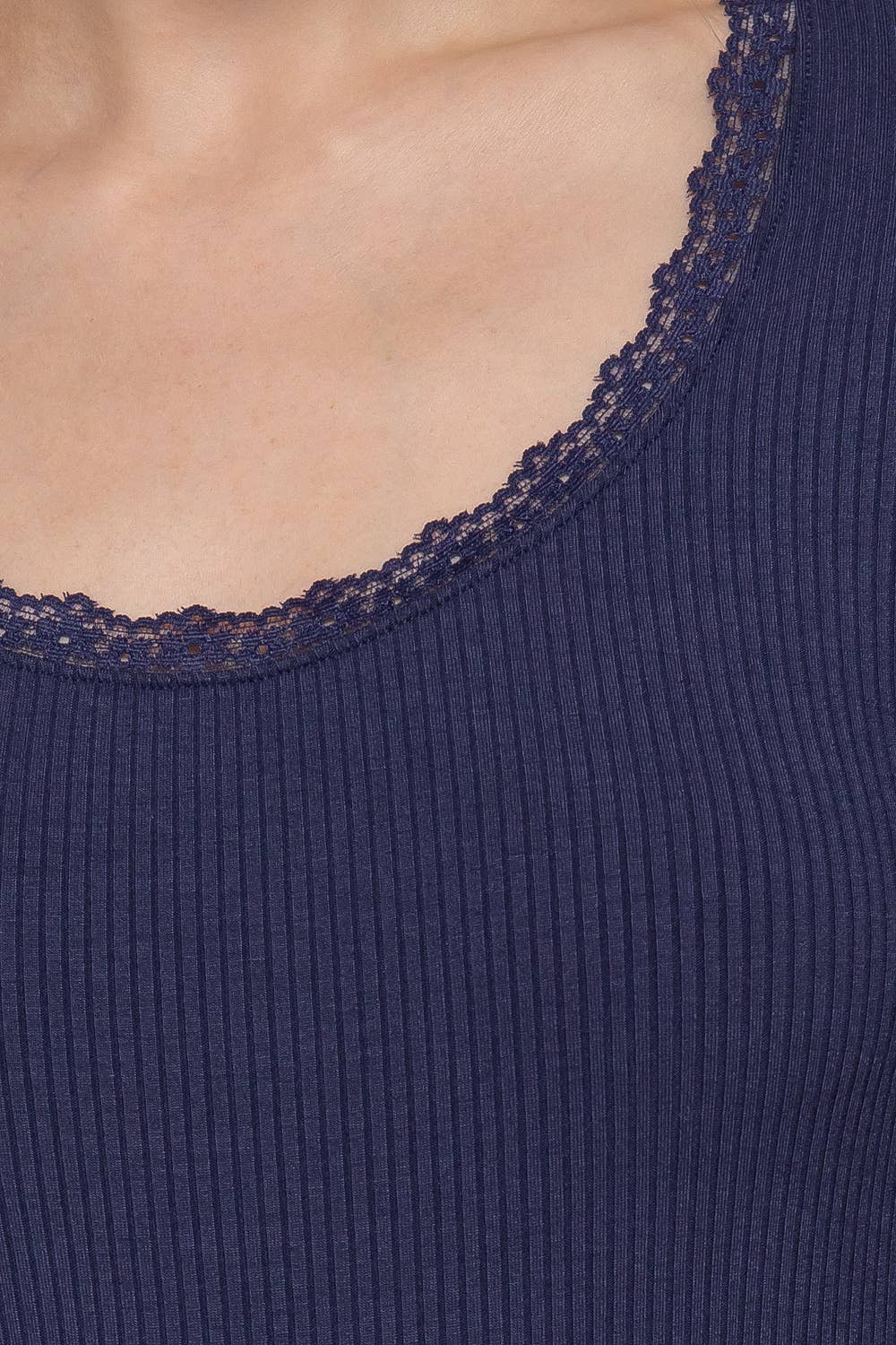 Long Sleeve Scoop Neck with Lace Trim Rib Knit Top - Cowhide and Conchos