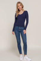 Long Sleeve Scoop Neck with Lace Trim Rib Knit Top - Cowhide and Conchos