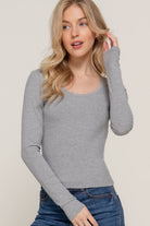 Long Sleeve Scoop Neck with Lace Trim Rib Knit Top - Cowhide and Conchos