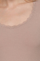 Long Sleeve Scoop Neck with Lace Trim Rib Knit Top - Cowhide and Conchos