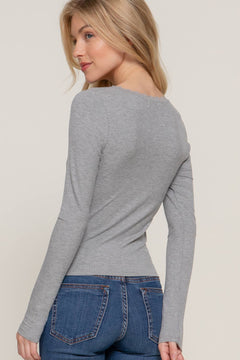 Long Sleeve Scoop Neck with Lace Trim Rib Knit Top - Cowhide and Conchos