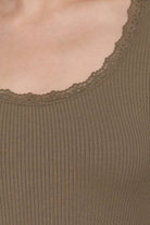 Long Sleeve Scoop Neck with Lace Trim Rib Knit Top - Cowhide and Conchos