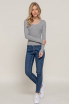 Long Sleeve Scoop Neck with Lace Trim Rib Knit Top - Cowhide and Conchos