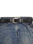 Longhorn Buckle Set w. Ostrich Print Belt - Cowhide and Conchos