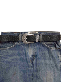 Longhorn Buckle Set w. Ostrich Print Belt - Cowhide and Conchos