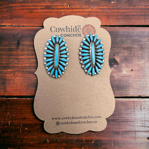 Lorena Peina Turquoise Needle Point Earrings - Cowhide and Conchos