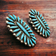 Lorena Peina Turquoise Needle Point Earrings - Cowhide and Conchos
