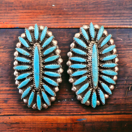 Lorena Peina Turquoise Needle Point Earrings - Cowhide and Conchos