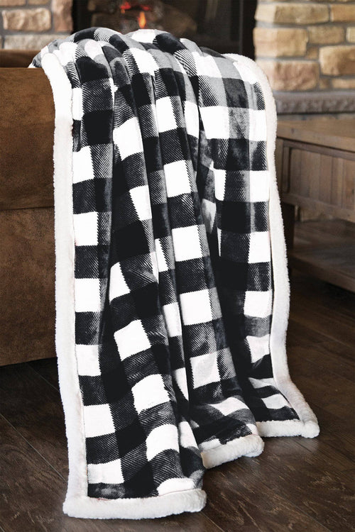 Lumberjack Plaid Plush Fur Sherpa Borrego Fleece Throw Blanket - Cowhide and Conchos