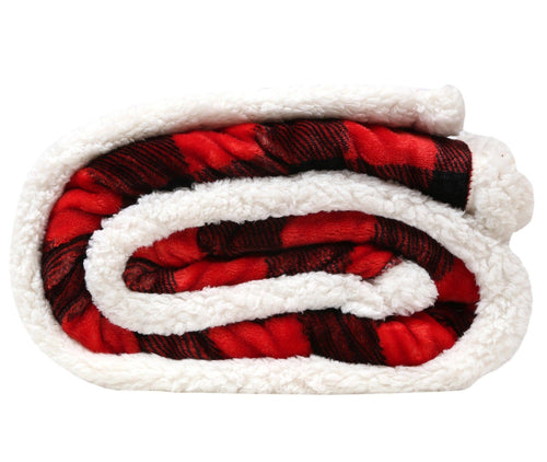 Lumberjack Plaid Plush Fur Sherpa Borrego Fleece Throw Blanket - Cowhide and Conchos