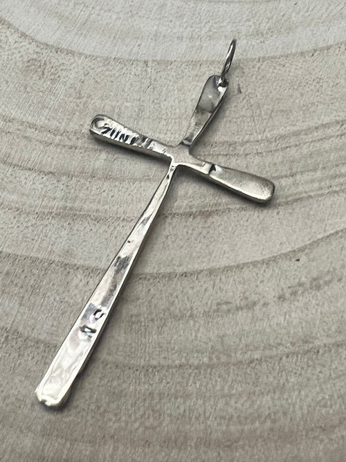 Lynette Bowannie Multi - Stone Inlay Cross Pendant - Cowhide and Conchos