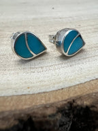 Lynette Johnson Inlay Turquoise and Sterling Silver Post Earrings - Cowhide and Conchos