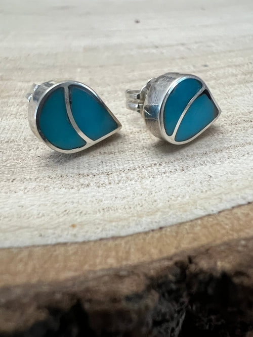 Lynette Johnson Inlay Turquoise and Sterling Silver Post Earrings - Cowhide and Conchos
