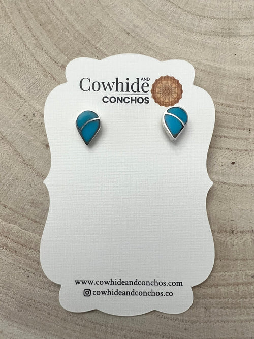 Lynette Johnson Inlay Turquoise and Sterling Silver Post Earrings - Cowhide and Conchos