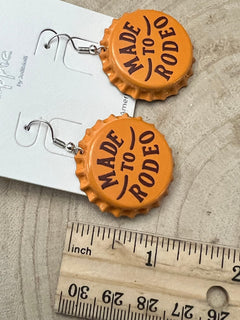 Made to Rodeo Beer Cap Fashion Earrings - Cowhide and Conchos