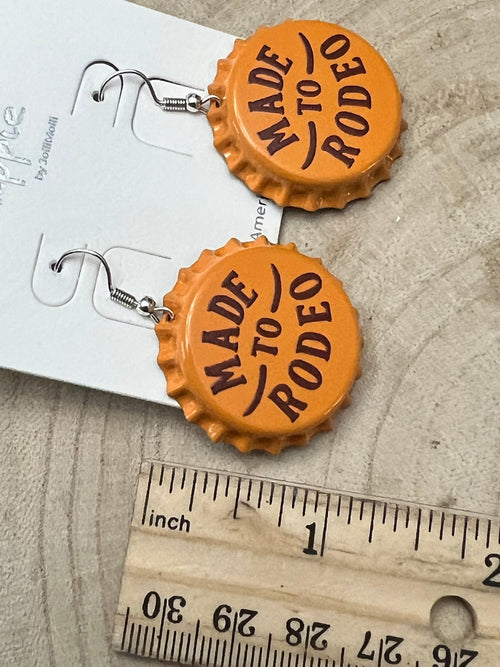 Made to Rodeo Beer Cap Fashion Earrings - Cowhide and Conchos