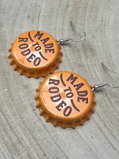 Made to Rodeo Beer Cap Fashion Earrings - Cowhide and Conchos