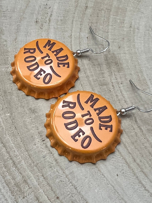 Made to Rodeo Beer Cap Fashion Earrings - Cowhide and Conchos